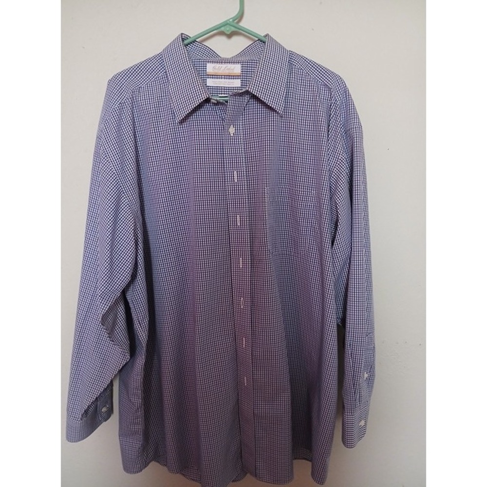 Roundtree & Yorke Men's Gold Label Dress Shirt Checkered Blue, 18"-36/37 Tall